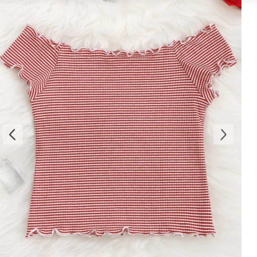 3 for $25! Striped Ruffles Ribbed Top - Picture 4 of 8